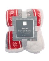 Country Club Nordic Design Flannel Blanket Throws 150x200cm - Grey/Red