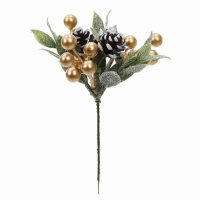 Sincere Floral Gold Berry Frosted Foliage Cone Pick 20cm