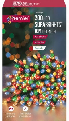 Premier Decorations SupaBrights Multi-Action 200 LED with Green Cable - Multicoloured