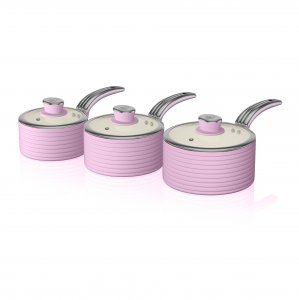 Swan Retro 3 Piece Saucepan Set - Pink