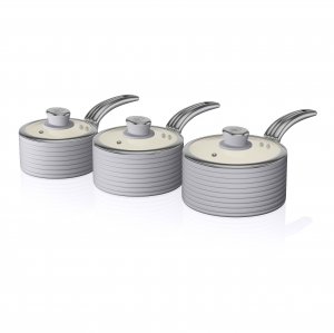 Swan Retro 3 Piece Saucepan Set - Grey