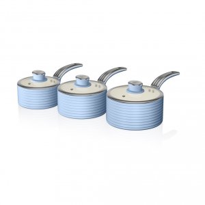 Swan Retro 3 Piece Saucepan Set - Blue