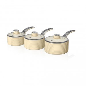 Swan Retro 3 Piece Saucepan Set - Cream