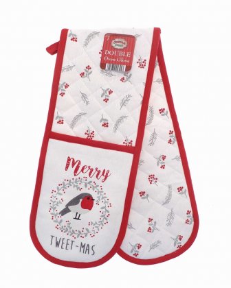 Country Club Christmas Corner Robin Double Oven Glove