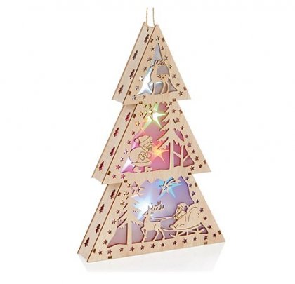 Premier Decorations Lit Wooden Tree 30cm