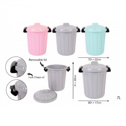 Brights Kitchenware Small Clip Lid Bin 7lt - Assorted