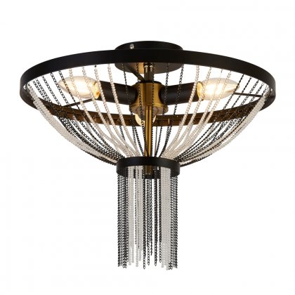 Searchlight Baguette 3 Light Ceiling Light, Black With Satin Brass