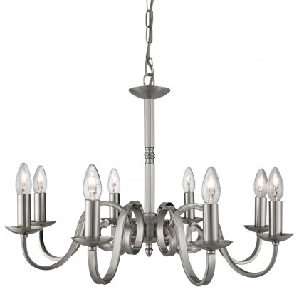 Searchlight Richmond 8 Light Ceiling Satin Silver Scroll Arms