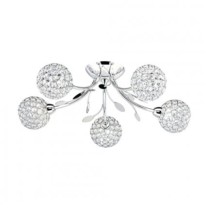 Searchlight Bellis Ii-5 Light Ceiling Semi-Flush Chrome & Clear Glass Deco Shade