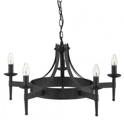 Searchlight Cartwheel II 5 Light Ceiling Wrought Iron Black