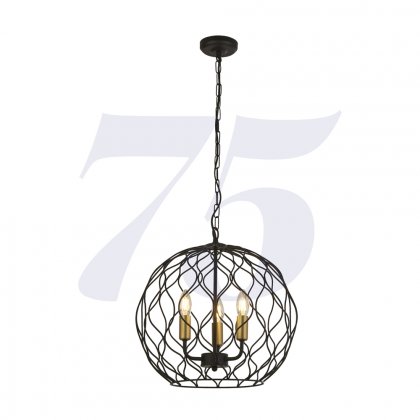 Searchlight Finesse 3 Light Round Pendant W Wavey Bar Detail-Black W Gold Lampholders