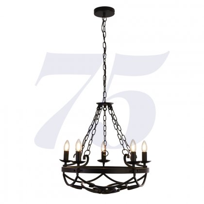 Searchlight Cartwheel III 5 Light Pendant With Chain Black