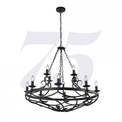 Searchlight Cartwheel III 12 Light Pendant With Chain Black