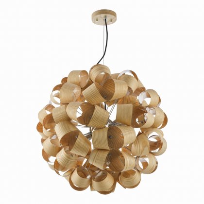 Ayna 6 Light Single Pendant Real Ash Veneer Satin Nickel