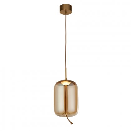 Searchlight Lisbon LED Ceiling Pendant Satin Brass & Amber Glass