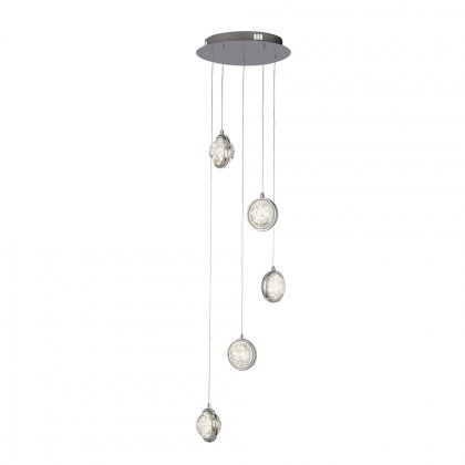 Searchlight Quartz 5 Light Ceiling Pendant Chrome & Bubble Glass