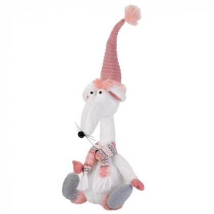 Three Kings Seasonal Plush Decor Renton Rat - White & Pink