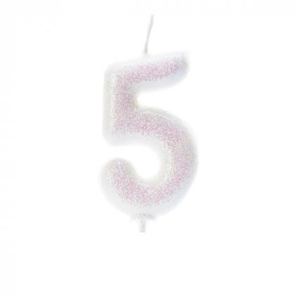 Anniversary House Age 5 Glitter Numeral Moulded Pick Candle - Iridescent