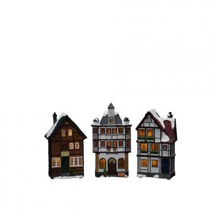 Konstsmide Battery/USB Operated Set of 3 Small Houses with Amber LED