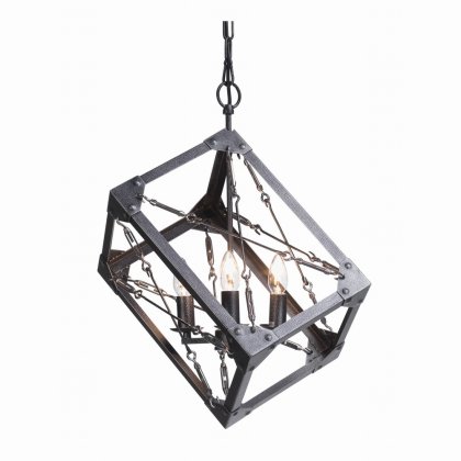 Oaks Lighting Teva Lantern Pendant Black Silver Metallic