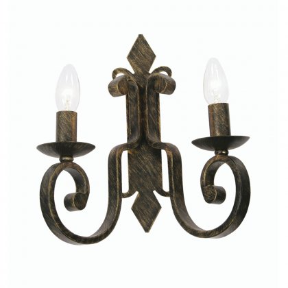 Oaks Lighting Carlisle Double Wall Light Black Brushed Gold