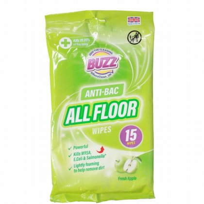 Buzz Floor Apple Antibactrial Wipe -15pk