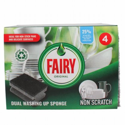 Fairy Dual Sponge Scourer & Crystals - 4 Pack