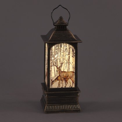 SnowTime Battery Operated Water Lantern with Trees & Deer 22cm