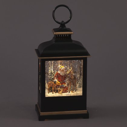 SnowTime Battery Operated Water Lantern with Santa & Deer 27cm