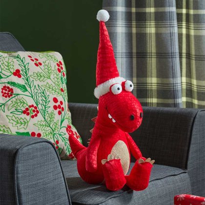 Three Kings Seasonal Plush Decor Red Festive Dino Seated