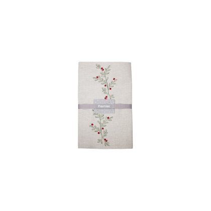 Premier Decorations Embroidered Chambray Holly Berry Table Runner 2M