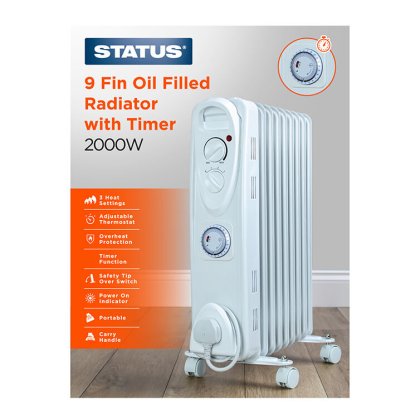 Status 9 Fin 2000W Oil Filled Radiator - Timer